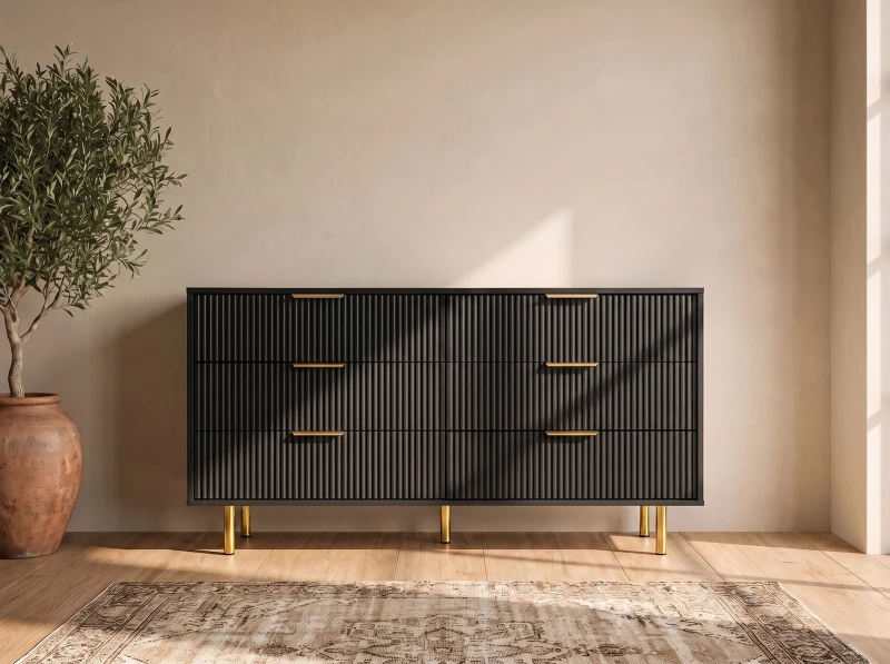 Comodă cu sertare 6S 118x39 cm Riff negru