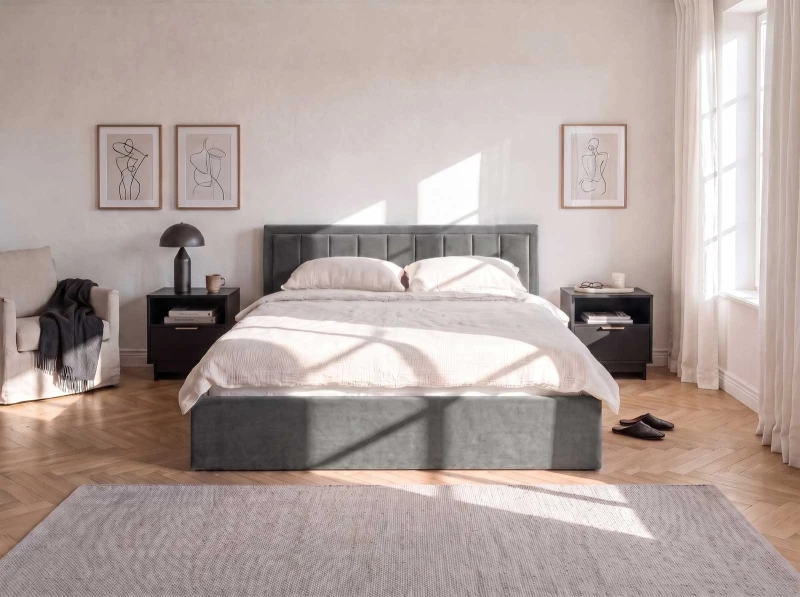 Pat Tapitat cu spatiu de depozitare 180x200 TOP Line 9 Bluvel 18 Grafit