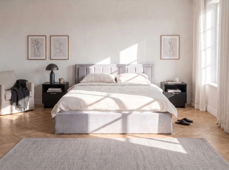 Pat Tapitat cu spatiu de depozitare 180x200 TOP Line 9 Bluvel 03 Gri
