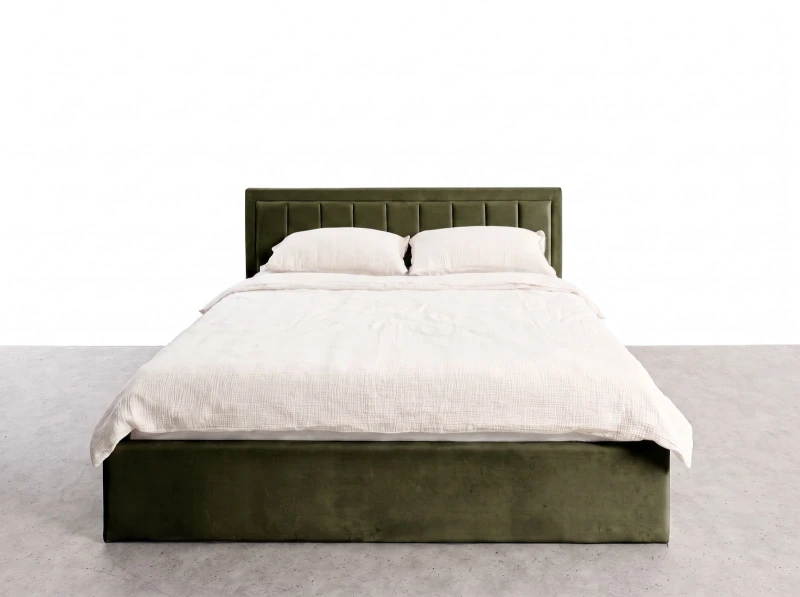 Pat Tapitat cu spatiu de depozitare 140x200 TOP Line 9 Bluvel 77 Masliniu
