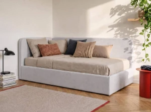 Canapea de o persoană tapițată 90x200 cu ladă de depozitare și somieră Leo, gri Bluvel 03