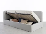 Canapea de o persoană tapițată 90x200 cu ladă de depozitare și somieră Leo, gri deschis Colet 04