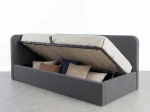 Canapea de o persoană tapițată 90x200 cu ladă de depozitare și somieră Leo, gri Colet 17