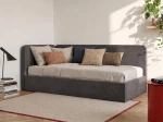 Canapea de o persoană tapițată 90x200 cu ladă de depozitare și somieră Leo, grafit Bluvel 18