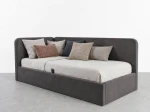 Canapea de o persoană tapițată 90x200 cu ladă de depozitare și somieră Leo, grafit Bluvel 18