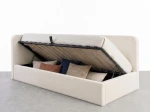Canapea de o persoană tapițată 90x200 cu ladă de depozitare și somieră Leo, bej Bluvel 22