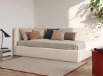 Canapea de o persoană tapițată 90x200 cu ladă de depozitare și somieră Leo, bej Bluvel 22