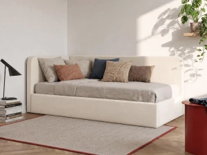Canapea de o persoană tapițată 90x200 cu ladă de depozitare și somieră Leo, bej Bluvel 22