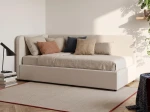 Canapea de o persoană tapițată 90x200 cu ladă de depozitare și somieră Leo, bej Colet 24