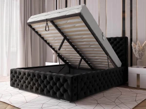 Pat tapitat cu spatiu de depozitare 160x200 PRO line 15 Negru Bluvel 19