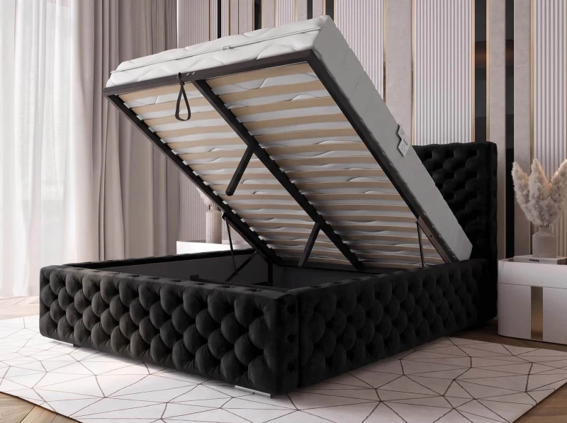 Pat tapitat cu spatiu de depozitare 160x200 PRO line 15 Negru Bluvel 19