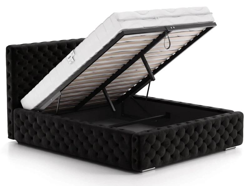 Pat tapitat cu spatiu de depozitare 140x200 PRO line 15 Negru Bluvel 19