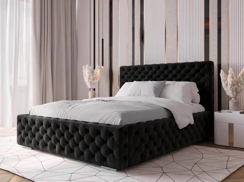 Pat tapitat cu spatiu de depozitare 140x200 PRO line 15 Negru Bluvel 19