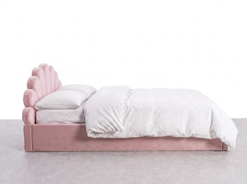 Pat Tapitat cu spatiu de depozitare 120x200 cm cu cadru, roz Velvet Kids Line 3 Scoica