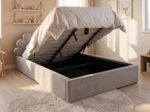 Pat Tapitat cu spatiu de depozitare 120x200 cm cu cadru, gri Bluvel 03 Kids Line 3 Scoica