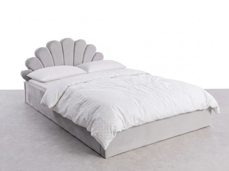 Pat Tapitat cu spatiu de depozitare 120x200 cm cu cadru, gri Bluvel 03 Kids Line 3 Scoica