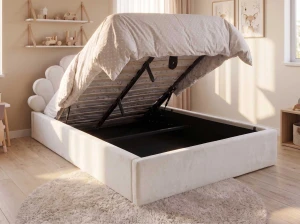 Pat Tapitat cu spatiu de depozitare 120x200 cm cu cadru, bej Bluvel 22 Kids Line 3 Scoica
