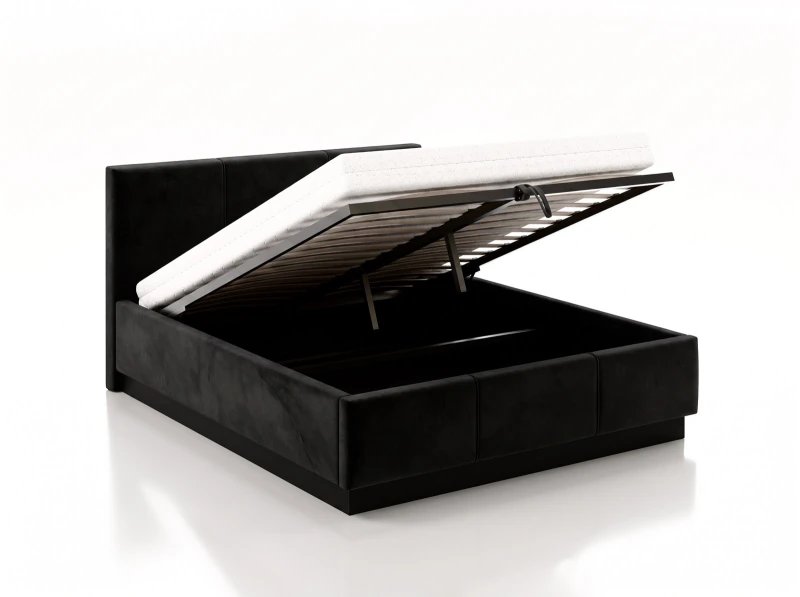 Pat tapițat levitant cu spațiu de depozitare 160x200 TOP line 8 Bluvel 19 Negru