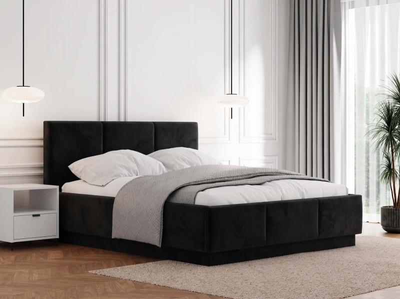 Pat tapițat levitant cu spațiu de depozitare 160x200 TOP line 8 Bluvel 19 Negru