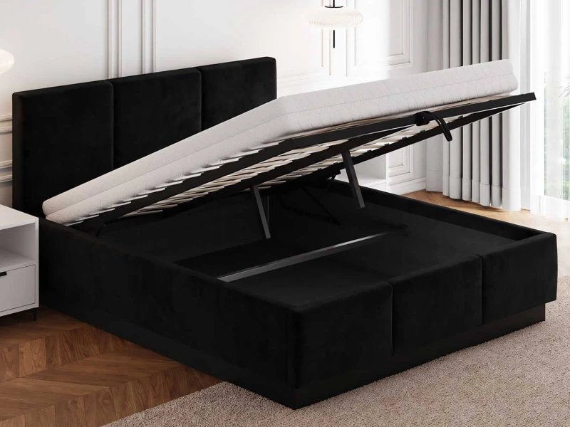 Pat tapițat levitant cu spațiu de depozitare 160x200 TOP line 8 Bluvel 19 Negru