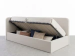 Canapea de o persoană tapițată 90x200 cu ladă de depozitare și somieră Leo, bej Colet 24