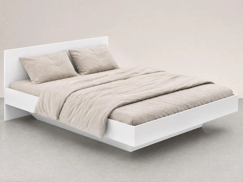 Pat de levitare cu spațiu de depozitare 160x200 din placa de mobilier DM2 alba
