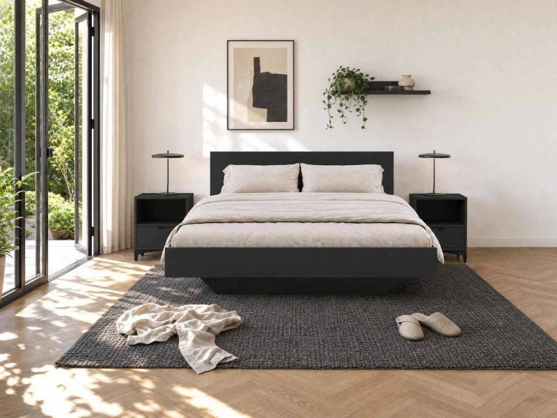 Pat de levitare cu spațiu de depozitare 160x200 din placa de mobilier DM2 negru