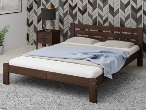 Pat din lemn 140x200 cu somieră Asia nuc