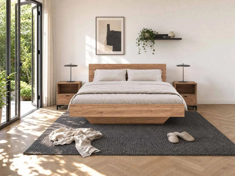 Pat de levitare cu spațiu de depozitare 180x200 din placa de mobilier DM2 stejar craft
