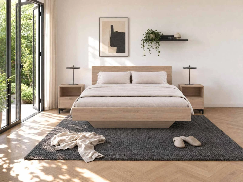 Pat de levitare cu spațiu de depozitare 120x200 din placa de mobilier DM2 stejar sonoma