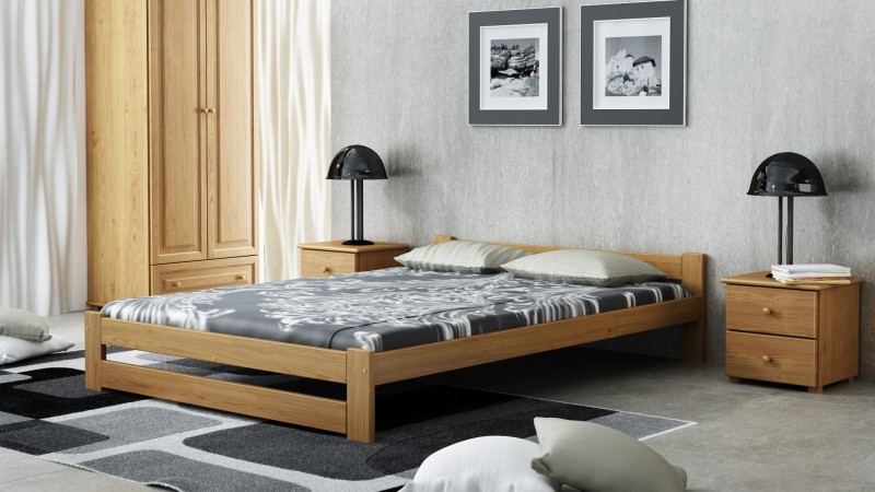 Pat din lemn 120x200 cu somieră Inter stejar