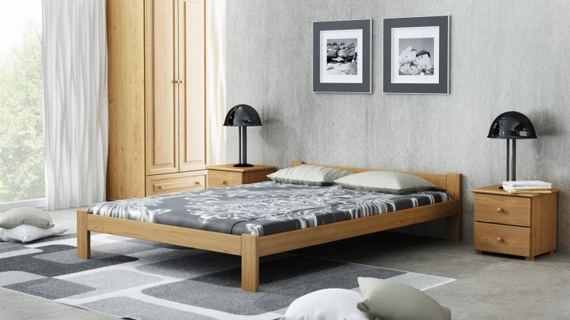 Pat din lemn 140x200 cu somieră Naba eco stejar
