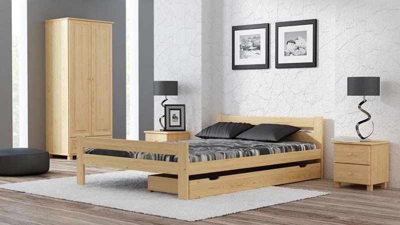 Pat din lemn 90x200 cu somieră Manta PIN