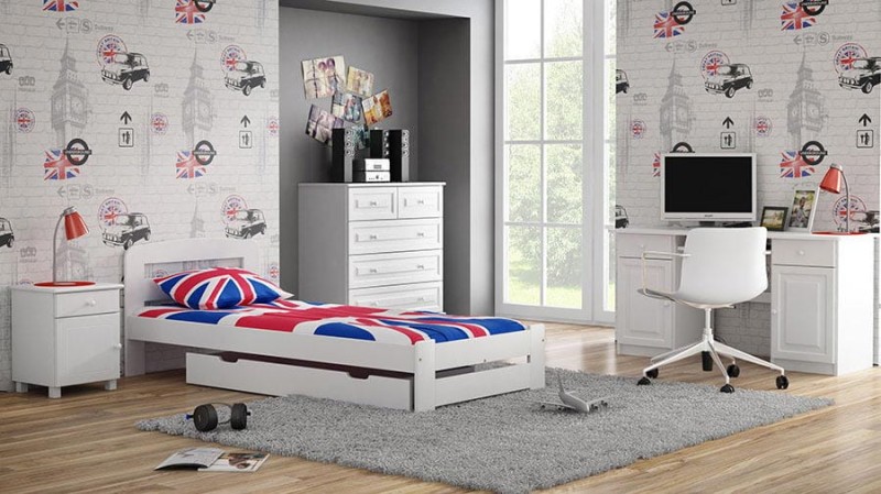 Pat din lemn 90x200 cu somieră Lidia alb