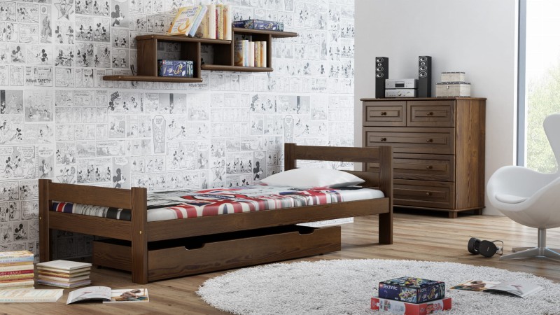 Pat din lemn 90x200 cu somieră Manta nuc