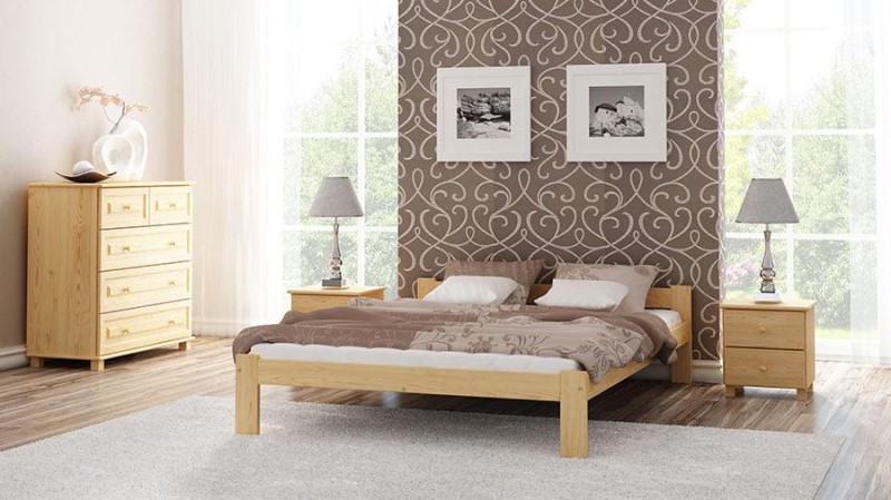 Pat din lemn 140x200 cu somieră Naba nevopsit