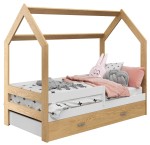 Pat montessori 160x80 căsuță pentru copii pin D3 cu somieră