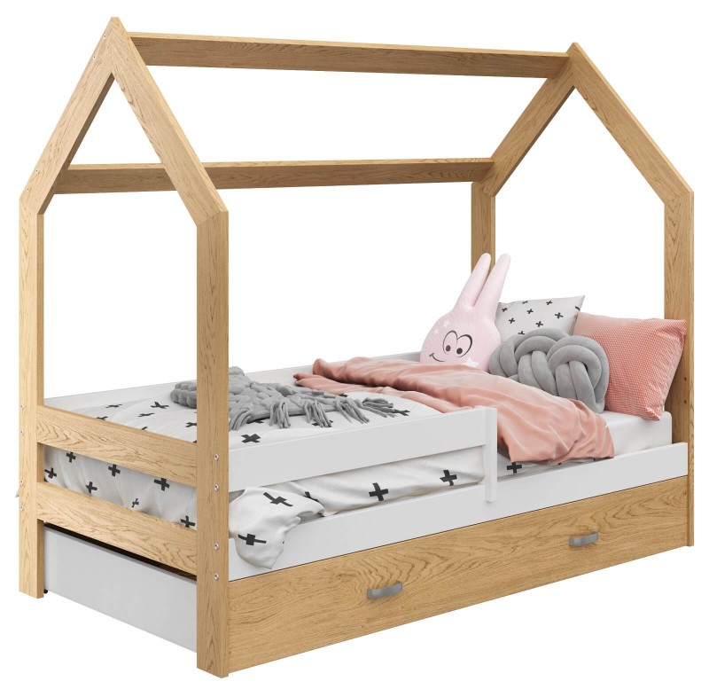 Pat montessori 160x80 căsuță pentru copii pin D3 cu somieră