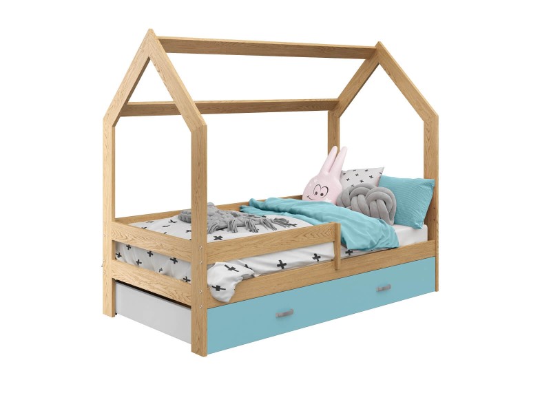 Pat montessori 160x80 căsuță pentru copii pin D3 cu somieră