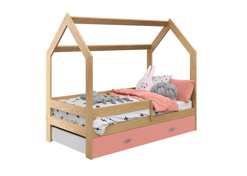 Pat montessori 160x80 căsuță pentru copii pin D3 cu somieră