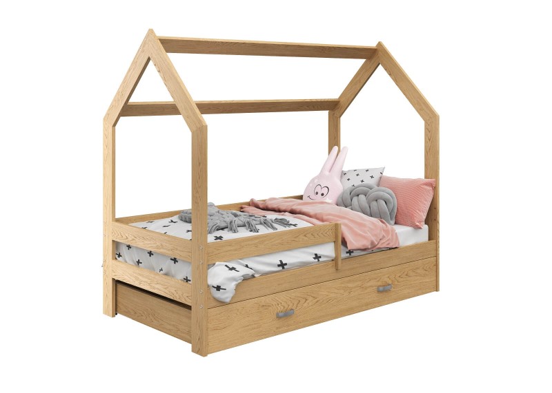 Pat montessori 160x80 căsuță pentru copii pin D3 cu somieră