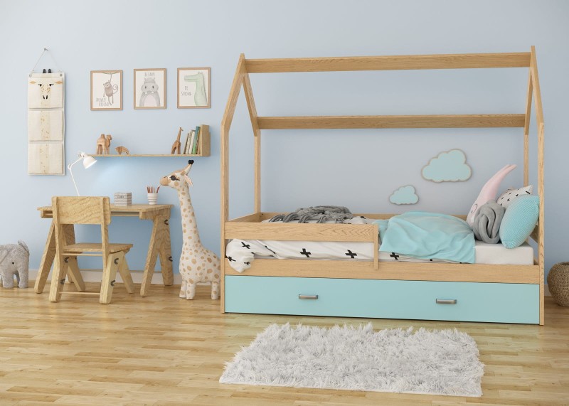 Pat montessori 160x80 căsuță pentru copii pin D3 cu somieră