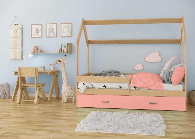 Pat montessori 160x80 căsuță pentru copii pin D3 cu somieră