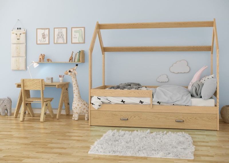 Pat montessori 160x80 căsuță pentru copii pin D3 cu somieră