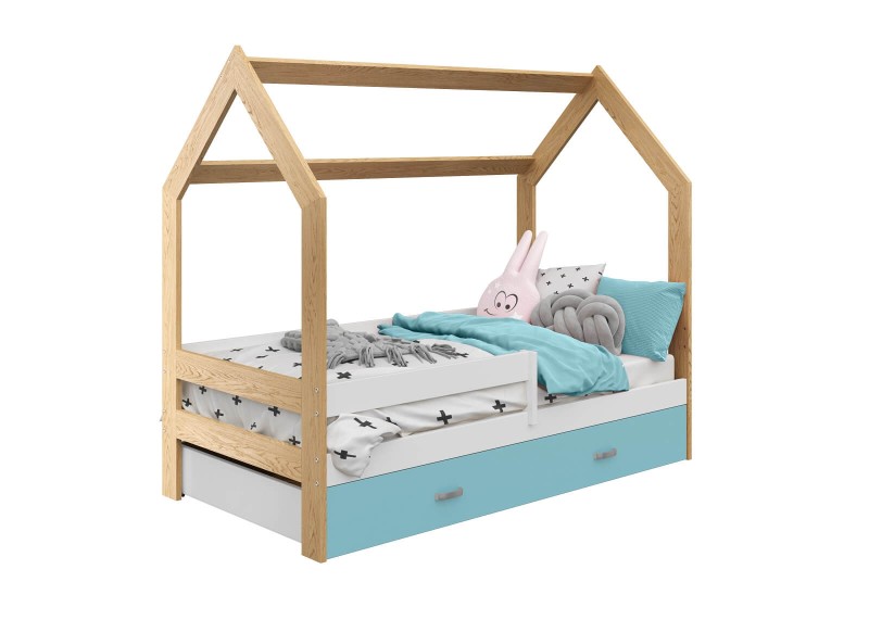 Pat montessori 160x80 căsuță pentru copii pin D3 cu somieră