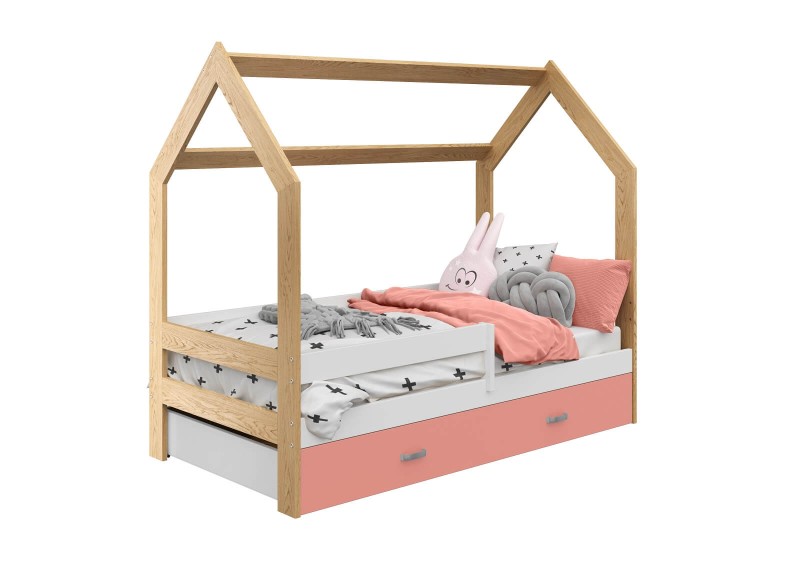 Pat montessori 160x80 căsuță pentru copii pin D3 cu somieră