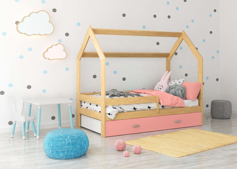 Pat montessori 160x80 căsuță pentru copii pin D3 cu somieră