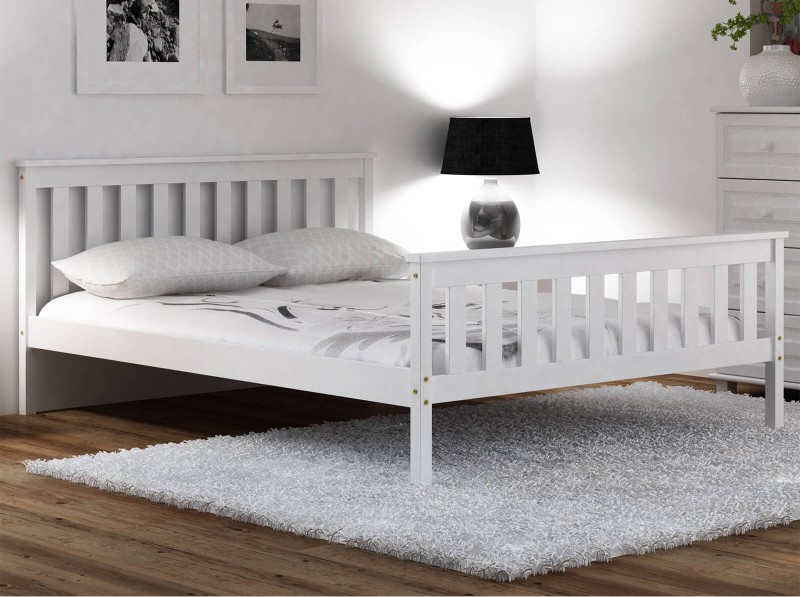Pat din lemn 120x200 cu somieră Alion alb