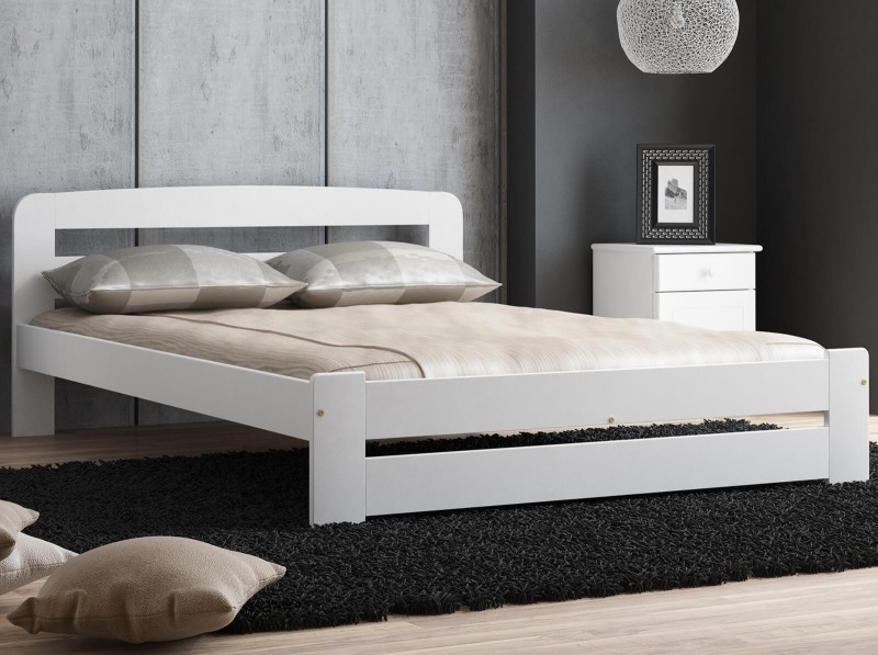 Pat din lemn 140x200 cu somieră Lidia alb