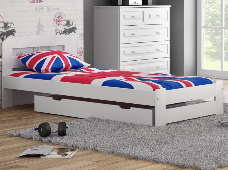 Pat din lemn 90x200 cu somieră Lidia alb